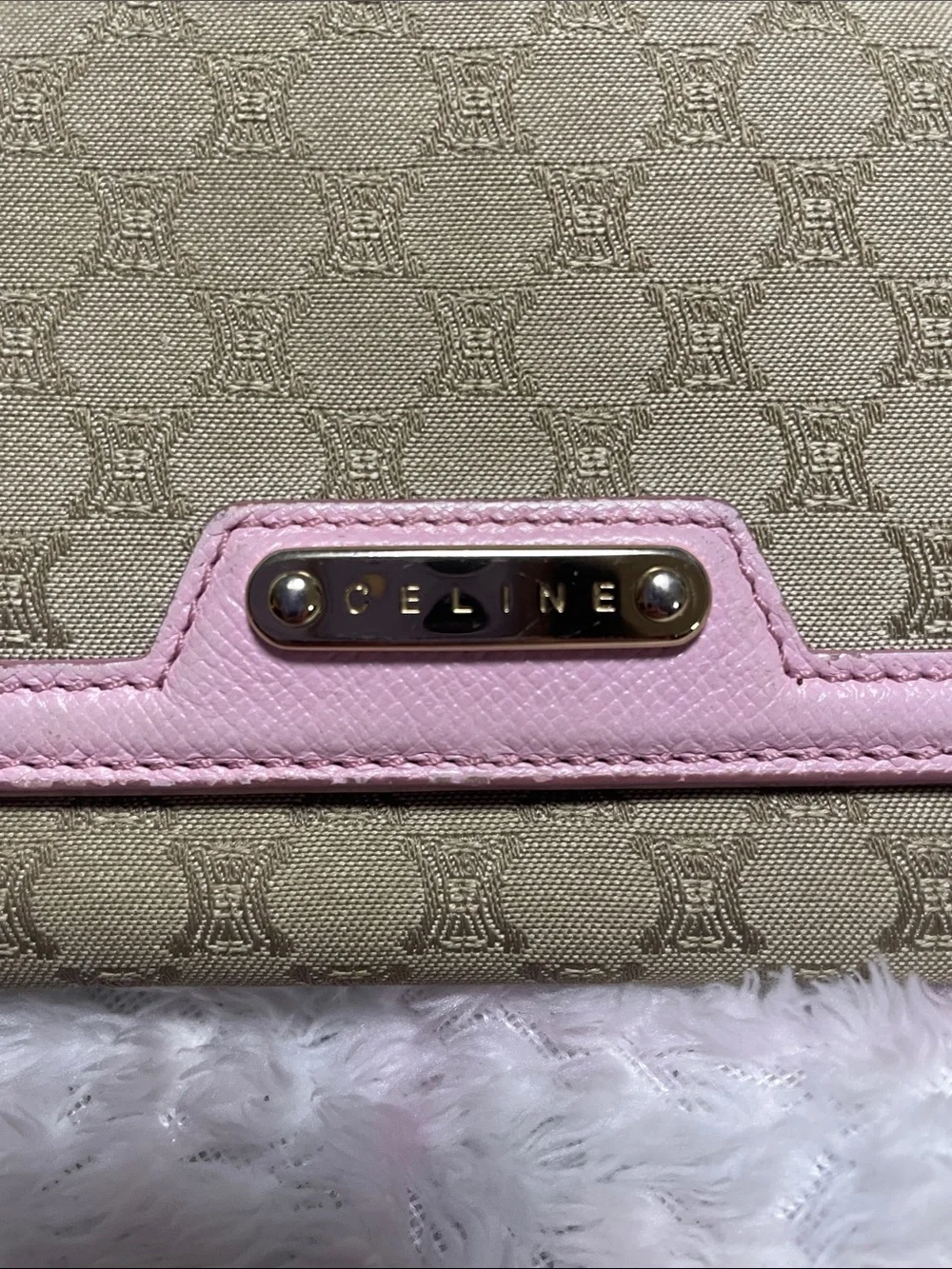 Celine Monogram Continental Wallet with Pink Trim